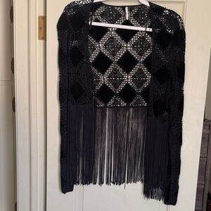 Topshop Black Crochet Fringe Cardigan